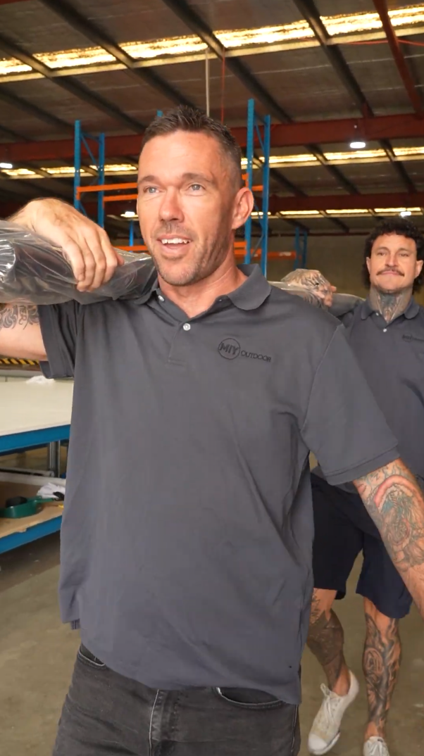 Two of the MIY Outdoor team in the warehouse