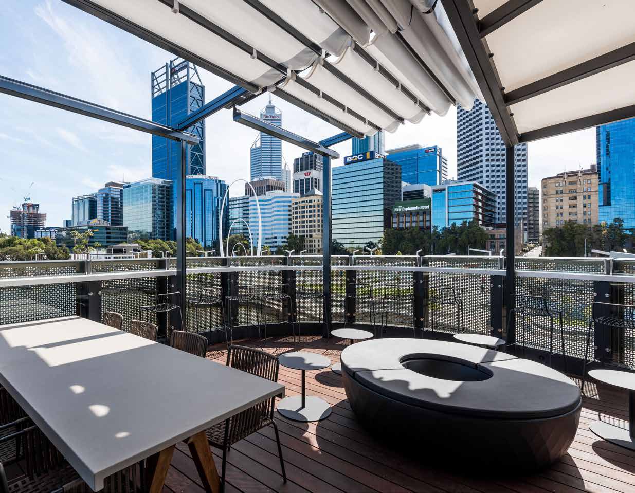 Retractable roof over The Reveley rooftop terrace, Perth