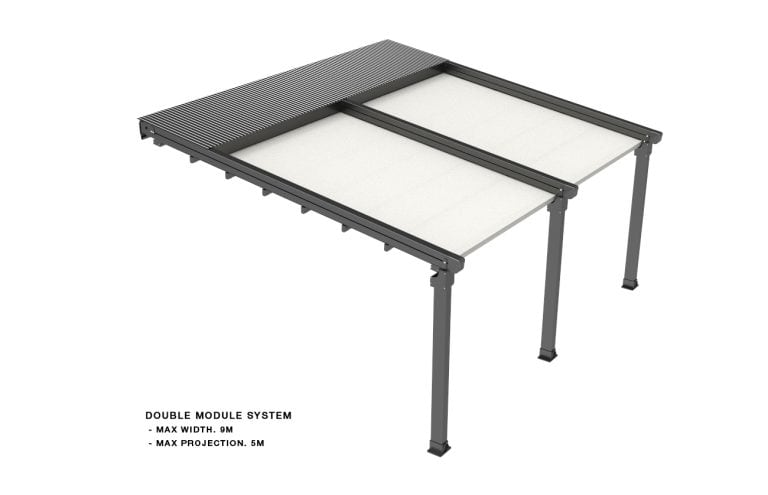 Double module retractable roof configuration