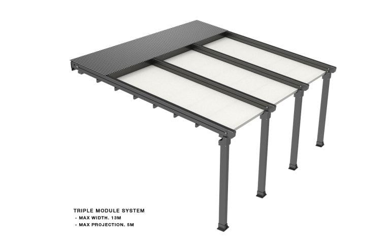 Triple module retractable roof configuration