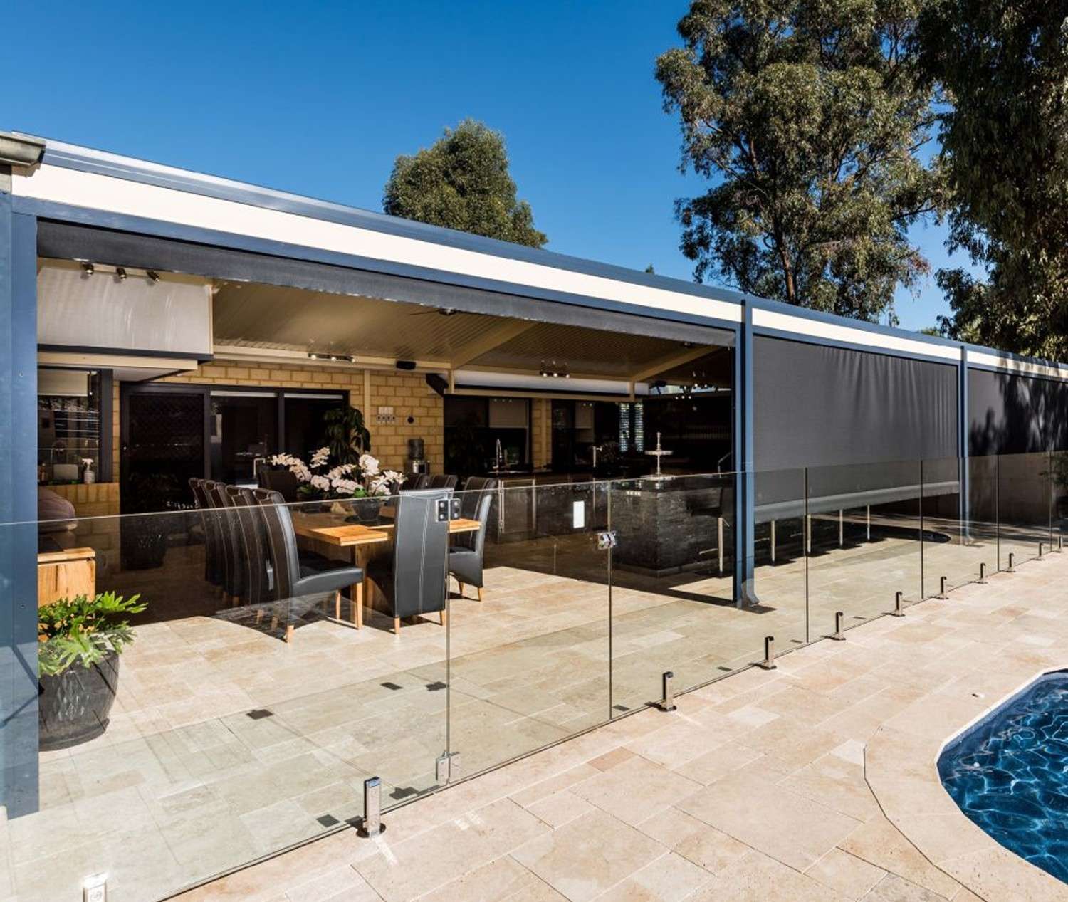 Heavy-duty channel blinds on a Perth alfresco